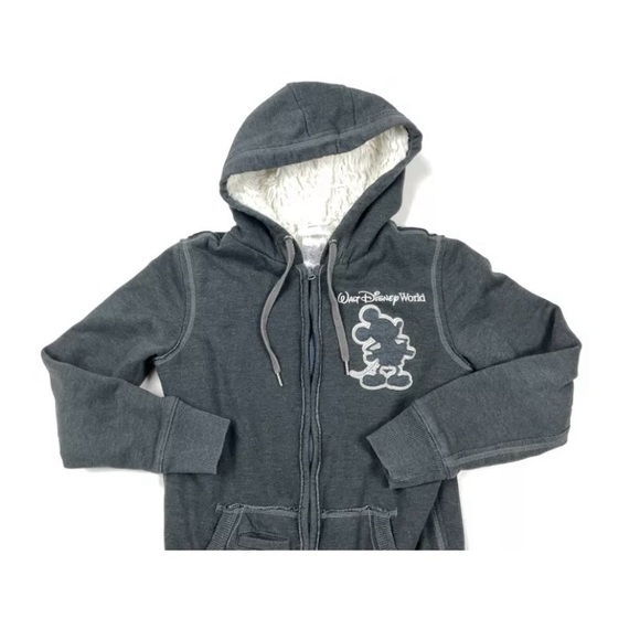 Walt Disney World Sherpa Embroidered Gray  sweatshirt Women’s  S EUC full zip - Picture 3 of 8